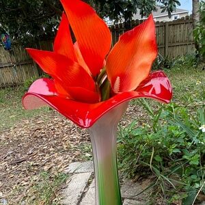 Vintage Calla Lily, Jack-in-the-Pulpit, Marano -style Tall Red and Green Vase